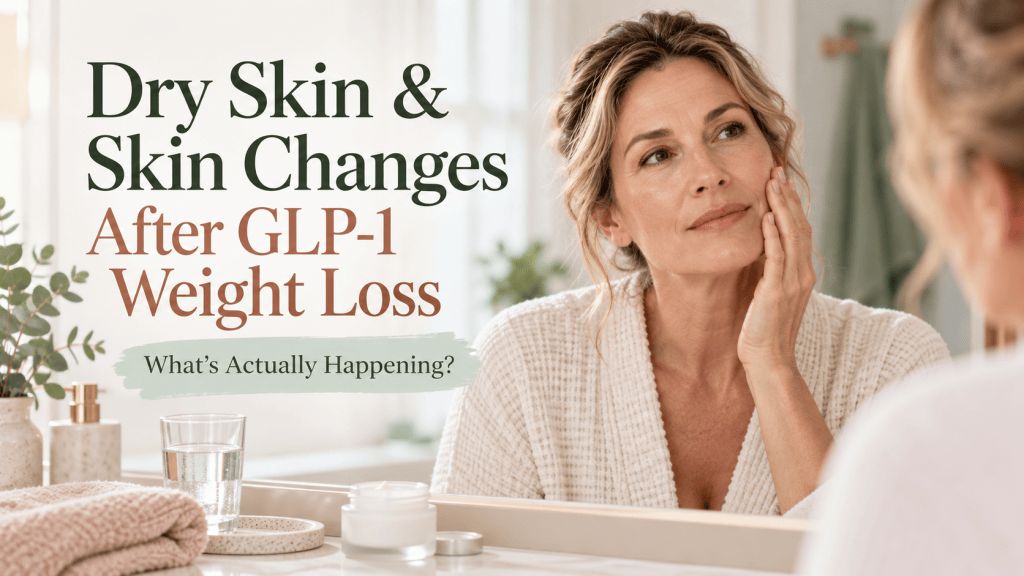 Woman examining dry skin and facial changes after GLP-1 weight loss